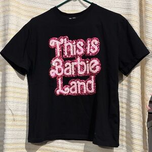 Zara “This Is Barbie Land” Sequin Graphic Tee – Black – Size M-NWOT